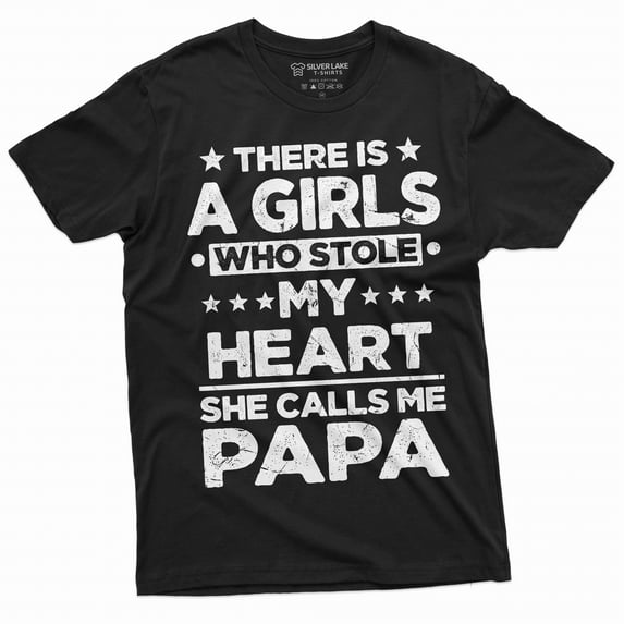 Men's Papa Daughter shirt Girl stole my heart she call me Papa Dad father Fathers day Gift Tee shirt (4X-Large Black)