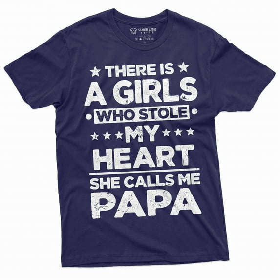 Men's Papa Daughter shirt Girl stole my heart she call me Papa Dad father Fathers day Gift Tee shirt (4X-Large Navy Blue)