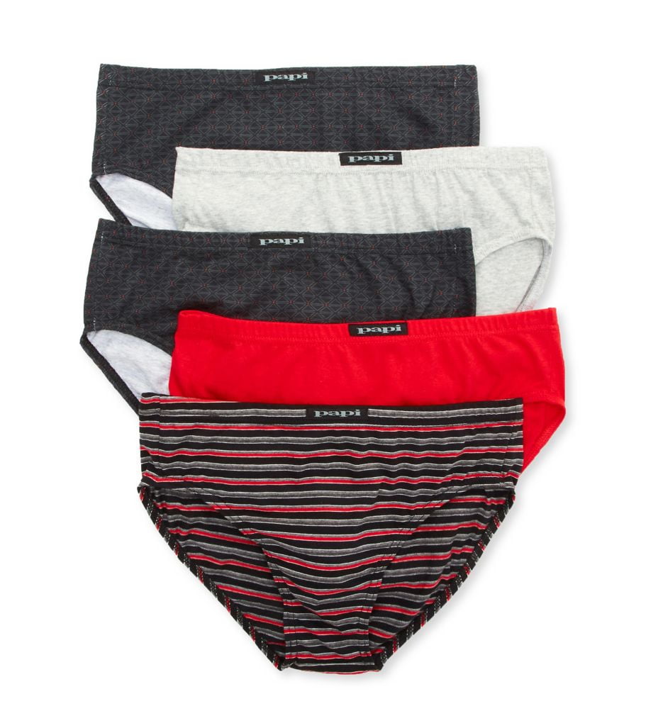 Papi Men's 5-Pack Cotton Low Rise Brief, Grey/Red, Small at