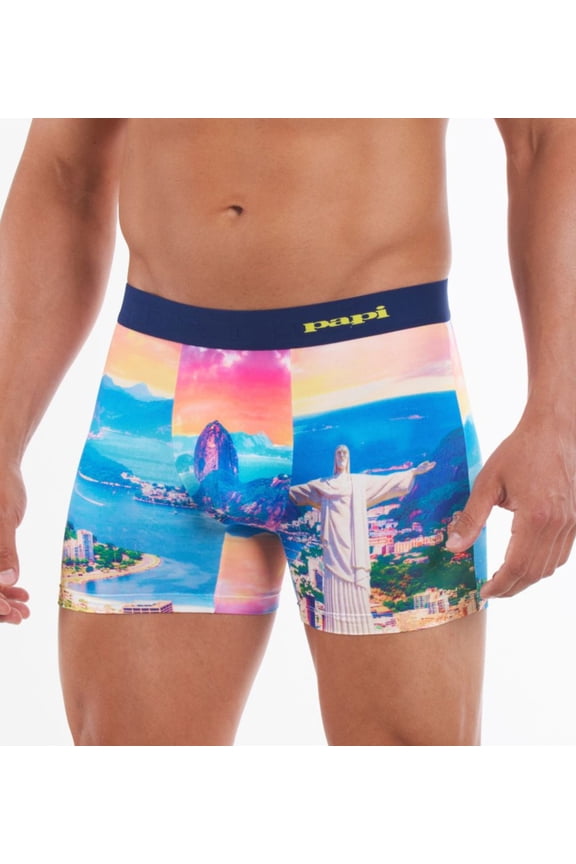 Men's Papi 626719 Digital Print Quick Dry Boxer Brief (Scenic Print 1 M)