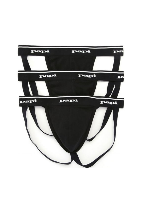 Men's Papi 705910W Cotton Jockstraps - 3 Pack (Black S)