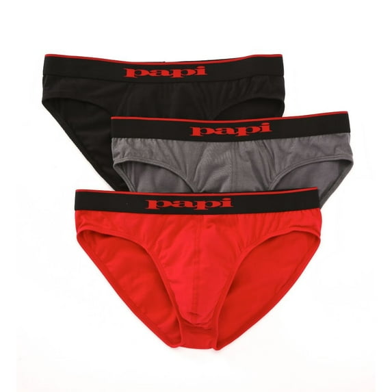 Men's Papi 980403 Essentials Cotton Stretch Low Rise Briefs - 3 Pack (Red/Black/Grey S)