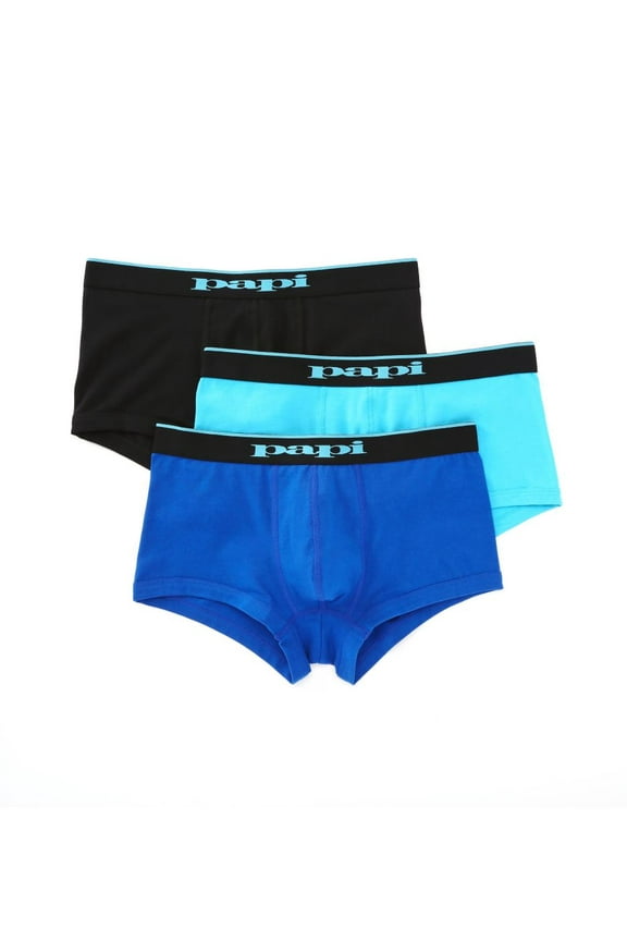 Stylish Brazilian Solid and Print Trunks (3-Pack of Men's Underwear), Black/Cobalt/Blue, Small