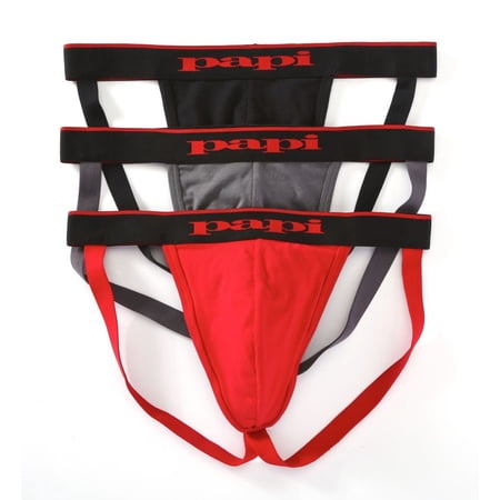 Men's Papi 980911 Essentials Cotton Stretch Jockstrap - 3 Pack (Red/Black/Grey XL)
