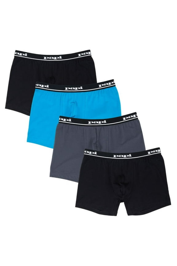 Men's Papi 990001 Repeat Logo Cotton Stretch Boxer Briefs - 4 Pack (Black/Light Blue/Char S)