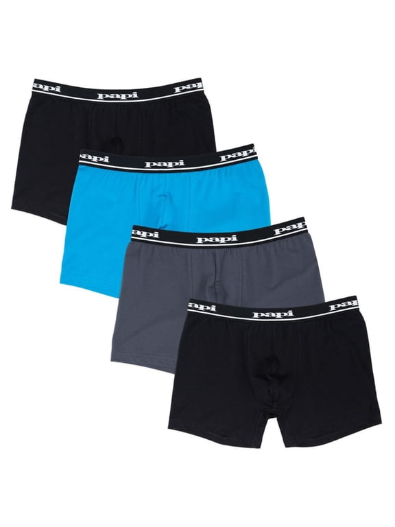 Men's Papi 990001 Repeat Logo Cotton Stretch Boxer Briefs - 4 Pack (Black/Light Blue/Char S)