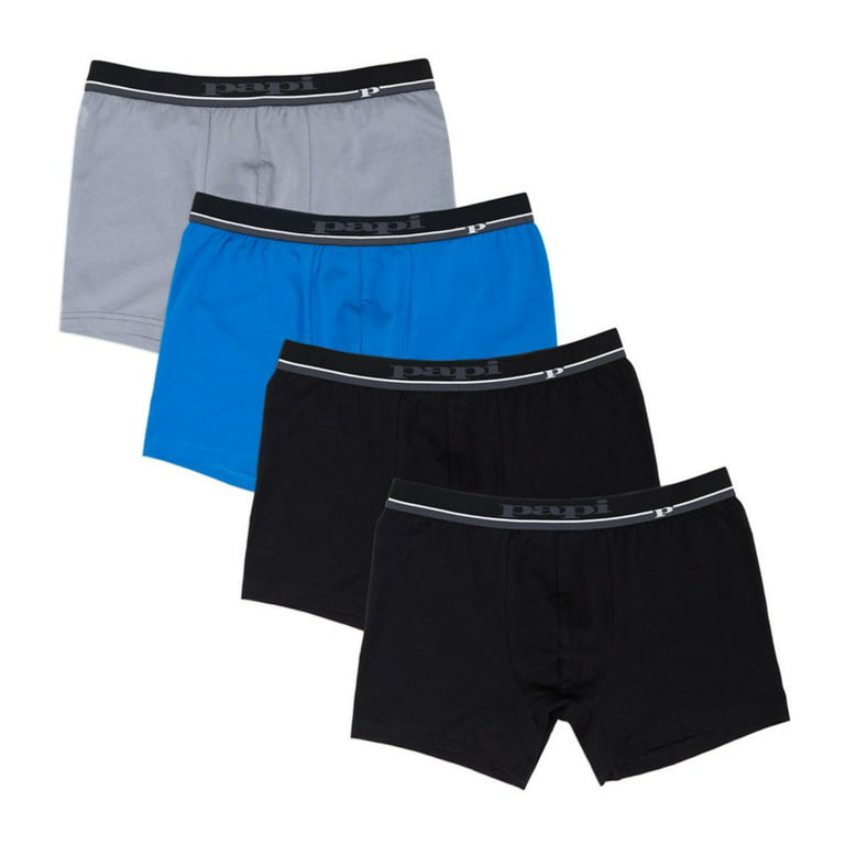 Men's Papi 990002 Cotton Stretch Boxer Briefs - 4 Pack (Light  Grey/Blue/Black XL)