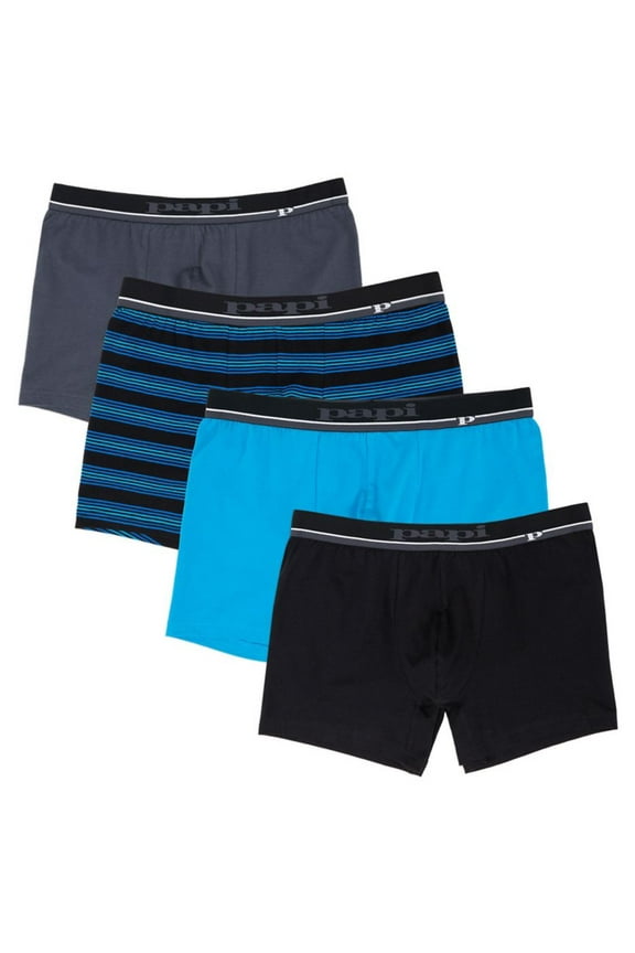 Men's Papi 990005 Cotton Stretch Boxer Briefs - 4 Pack (Charcoal/Blue/Black S)