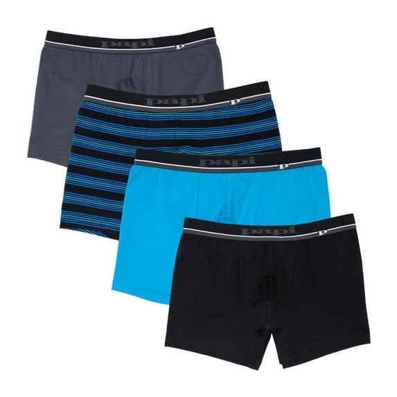 Men's Papi 990005 Cotton Stretch Boxer Briefs - 4 Pack (Charcoal/Blue/Black S)