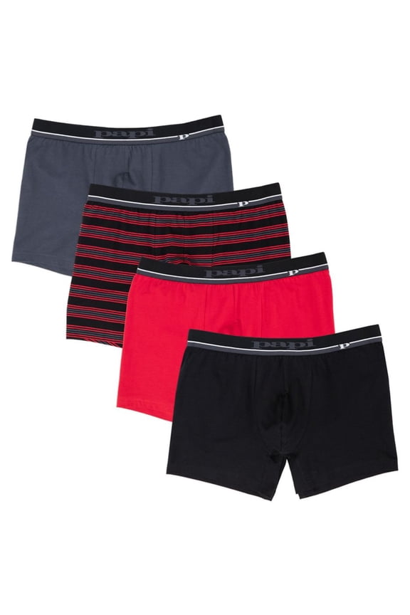 Men's Papi 990005 Cotton Stretch Boxer Briefs - 4 Pack (Charcoal/Red/Black S)