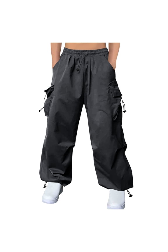 Men's Parachute Cargo Pants Baggy Cargo Pants Casual Loose Fit Hip Hop Harem Pants with Pockets Y2K Streetwear Dark Gray XXXXXL