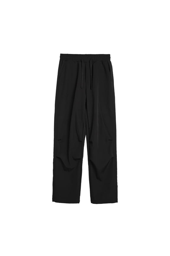 Men's Parachute Pants Casual Elastic Waist Outdoor Pants Stretch Trousers with Multi Pocket Black M