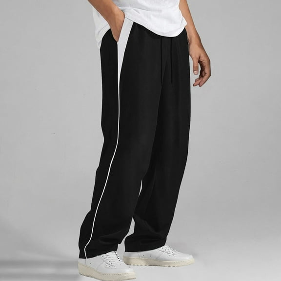 Men's Parachute Pants Color Block Baggy Sweatpants with Elastic Waist Side Pockets Y2K Retro Streetwear for Gym Lounge Casual