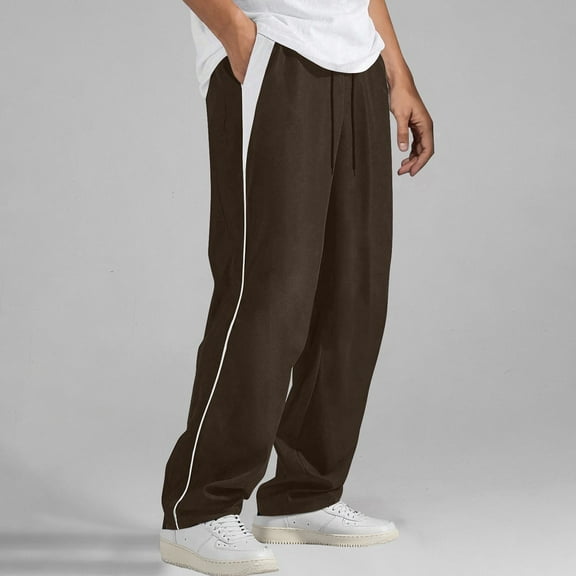 Men's Parachute Pants Color Block Baggy Sweatpants with Elastic Waist Side Pockets Y2K Retro Streetwear for Gym Lounge Casual