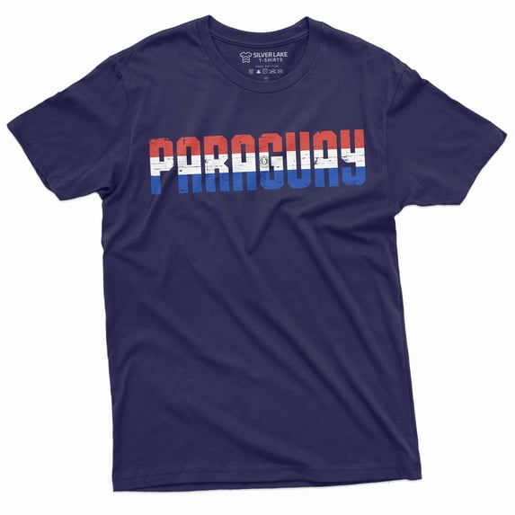 Men's Paraguay T-shirt Republica del Paraguay Mens tee patriotic flag country state emblem tee shirt (4X-Large Navy Blue)