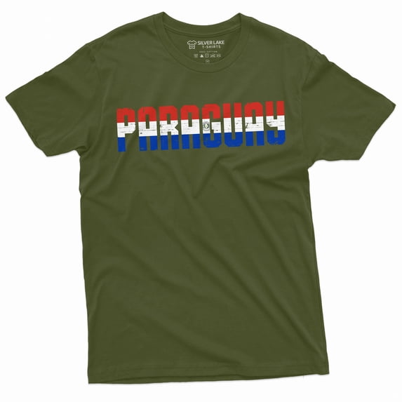 Men's Paraguay T-shirt Republica del Paraguay Mens tee patriotic flag country state emblem tee shirt (Medium Military Green)