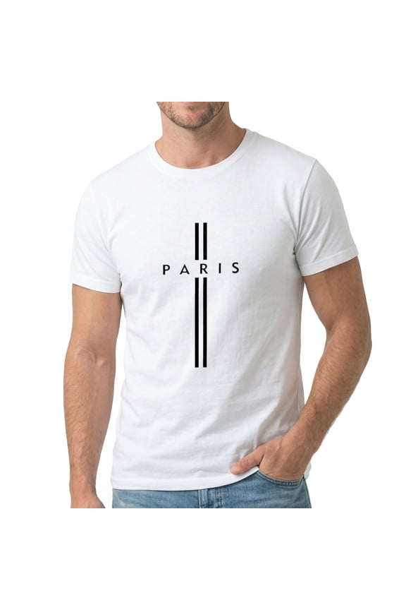 Men's Paris Vertical Lines Design Graphic T-Shirt, Premium Cotton Short Sleeve Crew Neck Tee