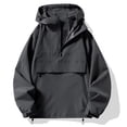thumbnail image 1 of Men's Parka Jacket Windproof Waterproof Coat Half Zip Hooded Outerwear with Zipper Pocket,Daily Outdoor Casual Comfy Wear,Gray,XL, 1 of 4