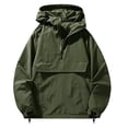 thumbnail image 1 of Men's Parka Jacket Windproof Waterproof Coat Half Zip Hooded Outerwear with Zipper Pocket,Daily Outdoor Casual Comfy Wear,Green,XL, 1 of 4