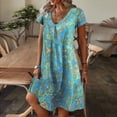 thumbnail image 1 of Le Feuvre Women's Casual And Fashionable V Neck Loose Printed Short Sleeved Dress, 1 of 4