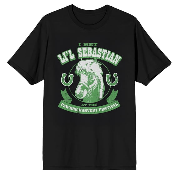 Parks & Recreation I Met Lil Sebastian at the Pawnee Harvest Festival on Black Short Sleeve Adult T-Shirt-5XL