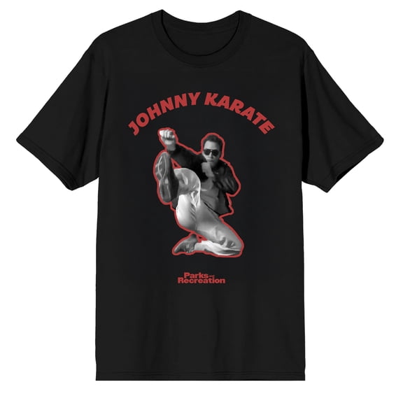Parks & Recreation Johnny Karate on Black Short Sleeve Adult T-Shirt-Small
