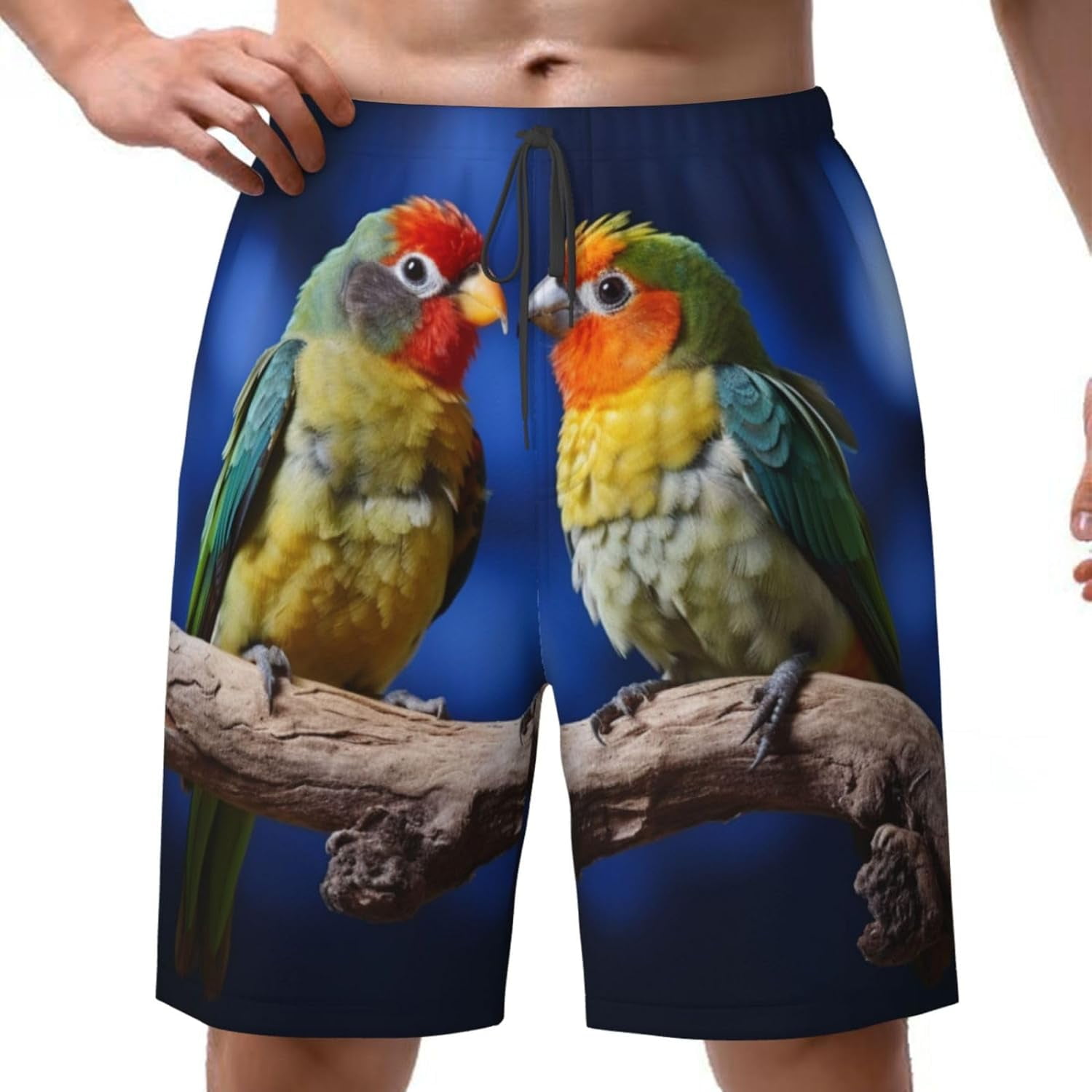 Men's Parrot Couple Blue Swim Trunks Quick Dry Board Shorts Funny Beach