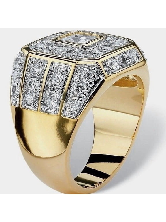 Men's Party Ring with Sparkling Cubic Zirconia Alloy-crafted, Gold-Plated for Exquisite Shine Hip-Hop Style Accessory for Social Events & Daily Wear-Size 12