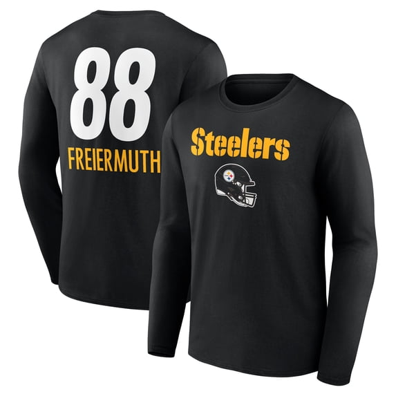 Men's Pat Freiermuth Black Pittsburgh Steelers Team Wordmark Player Name & Number Long Sleeve T-Shirt