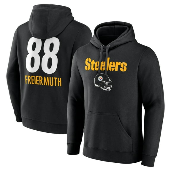 Men's Pat Freiermuth Black Pittsburgh Steelers Team Wordmark Player Name & Number Pullover Hoodie