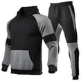 thumbnail image 1 of Men's Patchwork Active Tracksuits Long Sleeve Hooded Sports Jogging Suits Sets Athletic Running 2 Piece Sweatsuits Pullover with Pockets Black,XL, 1 of 6