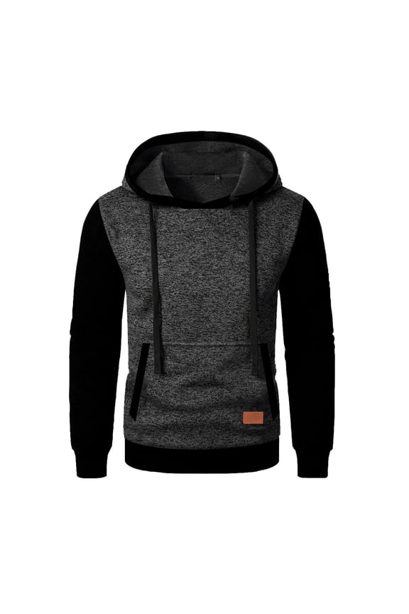 Men's Patchwork Hoodie Fleece Color Block Pullover Long Sleeve Sweatshirt with Pocket Casual Lightweight Jacket