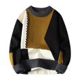 thumbnail image 1 of Men's Patchwork Knit Sweater Coat Winter Casual Loose Slouchy Design Contrast Statement Fashion Outerwear, 1 of 2