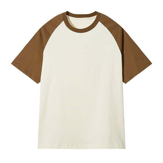Men's Patchwork Round Neck Retro Short Sleeve T Shirt Color Contrast, Heavy Shoulder Design