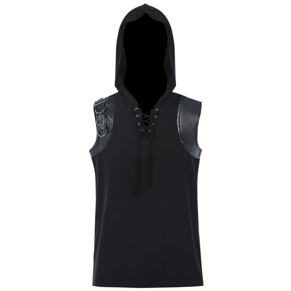 Men's Patchwork Sleeveless Hooded Vest, Made of Jumeini, with Letter Print, for Exercise & Daily Wear