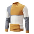 thumbnail image 1 of Men's Patchwork Sweaters Loose Fit Crewneck Color Block Cable Knit Pullovers Long Sleeve Jumper Tops Yellow XXXL, 1 of 4