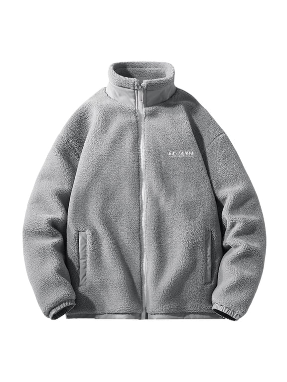 Men's Patchwork Teddy Jacket Stand Up Collar Winter Outerwear Zip Front Sweater Coat For Cold Weather Comfort Workwear Men's Trench Coat Plus Size Winter Cardigan for Men