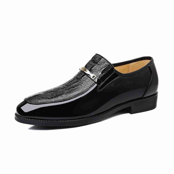 Men's Patent Leather Dress Loafers with Crocodile Texture, Slip-On Formal Dress Shoes Pointed Toe Business Footwear for Wedding & Office