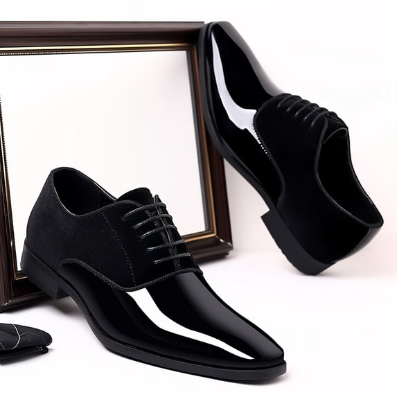 Men's Patent Leather Oxford Dress Shoes Classic Lace-Up Formal Business Shoes Comfortable Non-Slip Wedding Office Party Shoes for Work and Special Occasions