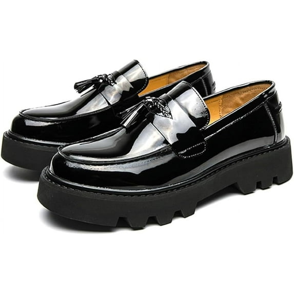 Men's Patent Leather Slip-On Tassel Dress Platform Loafers Casual Non-Slip Penny Formal Shoes Business Party Wedding Prom Moccasins Boat Shoes