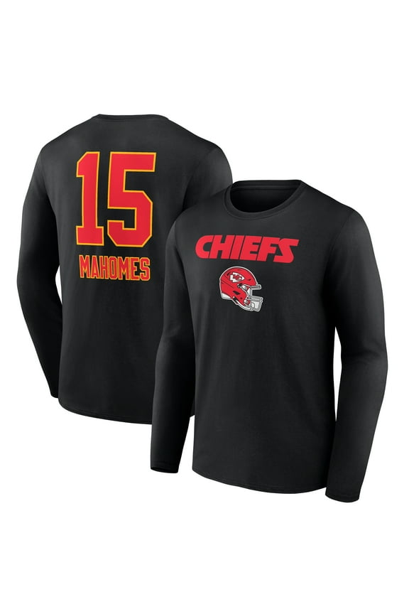 Men's Patrick Mahomes Black Kansas City Chiefs Team Wordmark Player Name & Number Long Sleeve T-Shirt