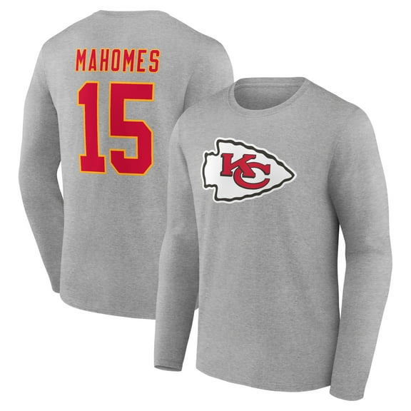 Men's Patrick Mahomes Gray Kansas City Chiefs Icon Player Name & Number Long Sleeve T-Shirt