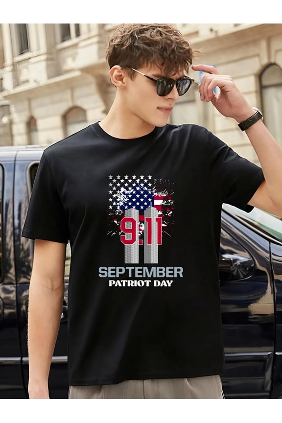 Men's Patriot Day 9/11 Memorial T-Shirt Never Forget American Flag Graphic Tee Short Sleeve Casual Commemorative Top