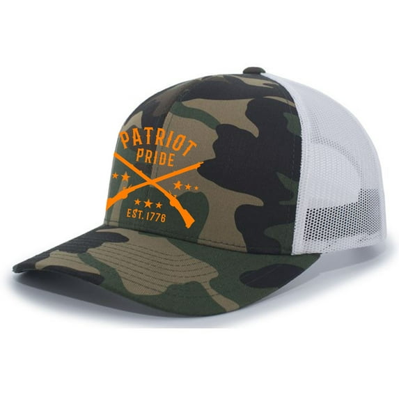 Men's Patriot Pride 1776 USA Embroidered Mesh Back Trucker Hat, Army/White