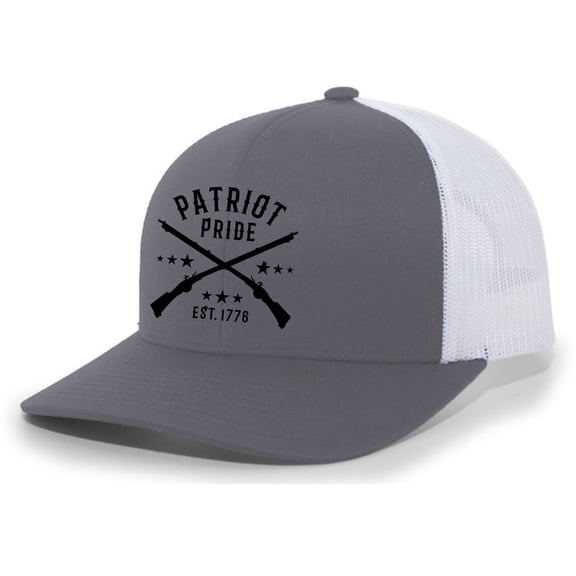 Men's Patriot Pride 1776 USA Embroidered Mesh Back Trucker Hat, Charcoal/White