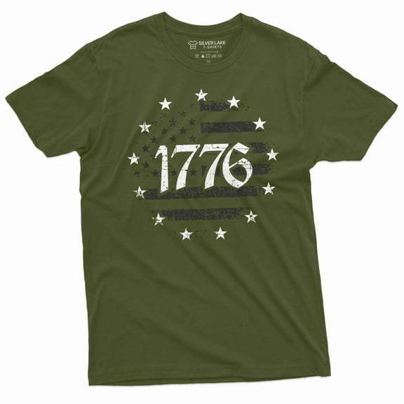 Men's Patriotic 1776 Independence day USA Flag T-shirt 4th of July US Birthday Shirt (Medium Military Green)