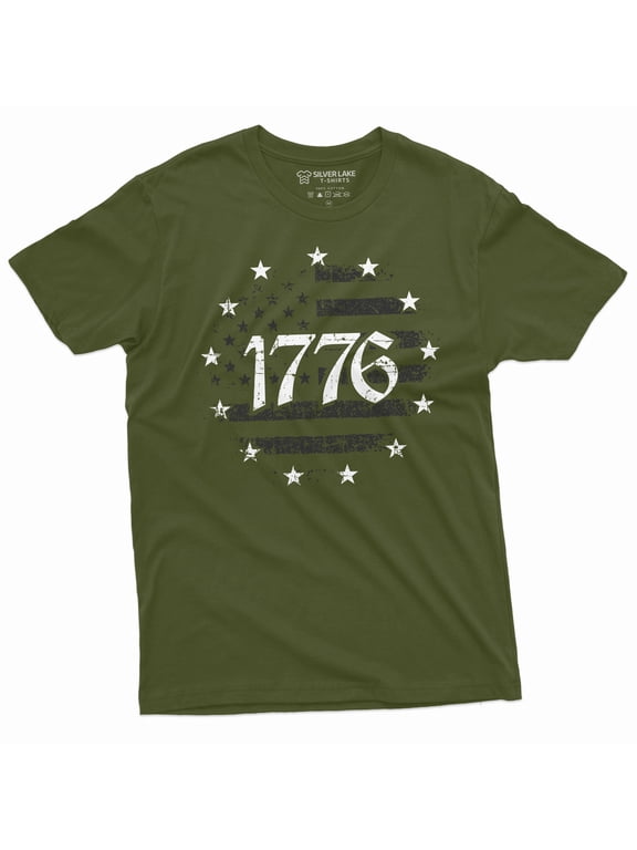 Men's Patriotic 1776 Independence day USA Flag T-shirt 4th of July US Birthday Shirt (Medium Military Green)