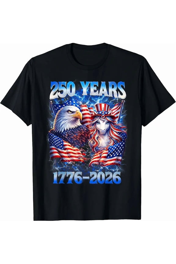Men's Patriotic 250 Years American Eagle Unicorn Graphic T-Shirt