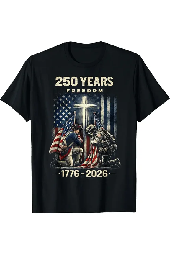 Men's Patriotic 250 Years Freedom Military Veteran T-Shirt