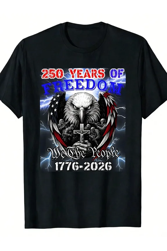 Men's Patriotic 250 Years of Freedom T-Shirt We The People 1776-2026 American Eagle Military Graphic Tee Retro USA Pride Cotton Top